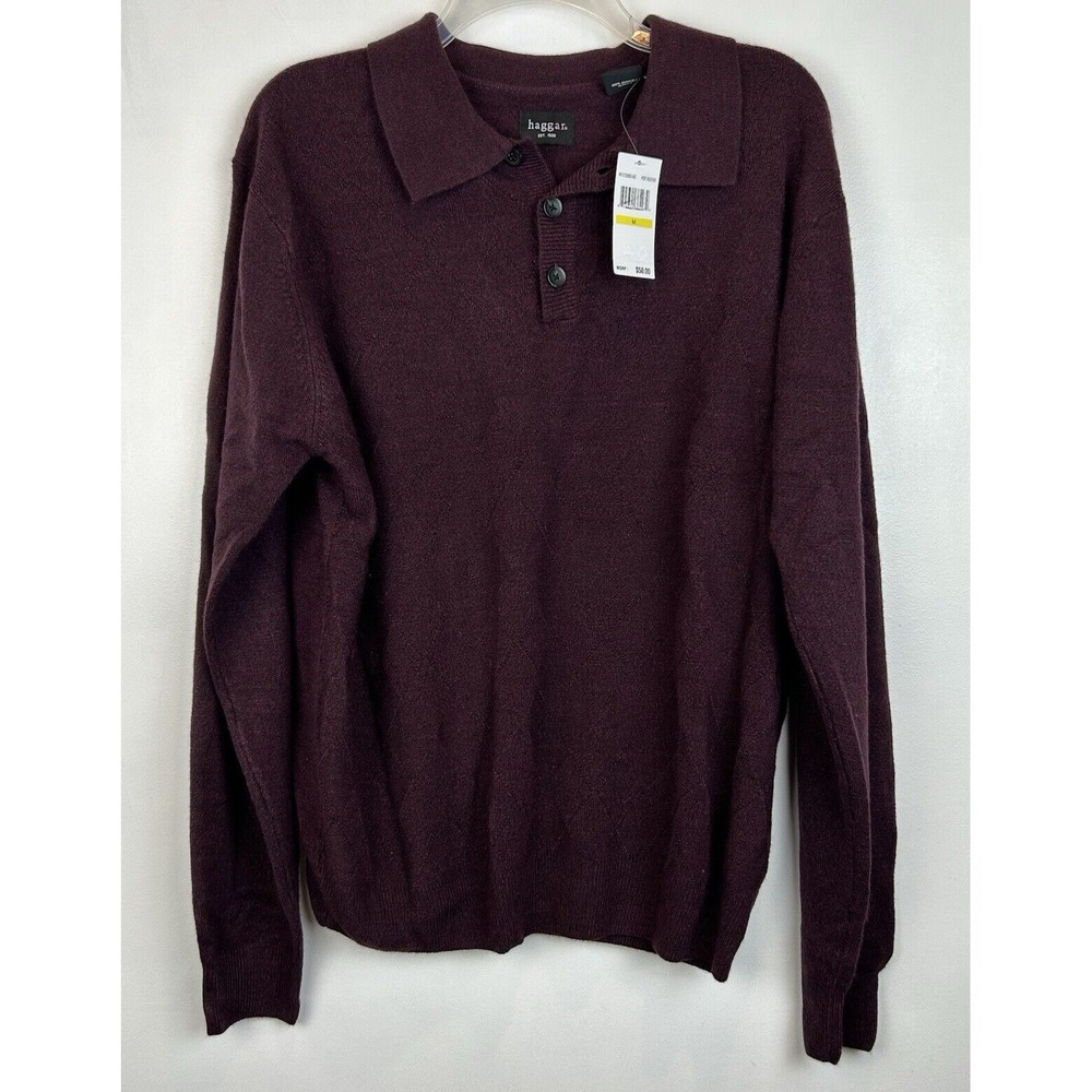 Collared Sweater Mens Medium Button Pullover Grandpa Gift Purple Knit New